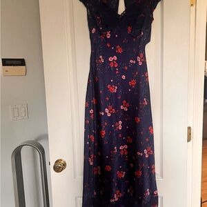 Free People Navy and Red Floral High Low Dress